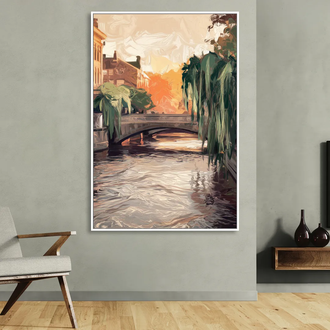 Providence Riverwalk Scene Sitting Room - White Canvas Wall Art