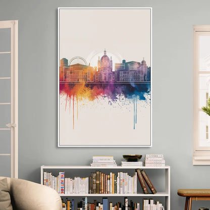 Providence Skyline at Sunset Sitting Room - White Canvas Wall Art