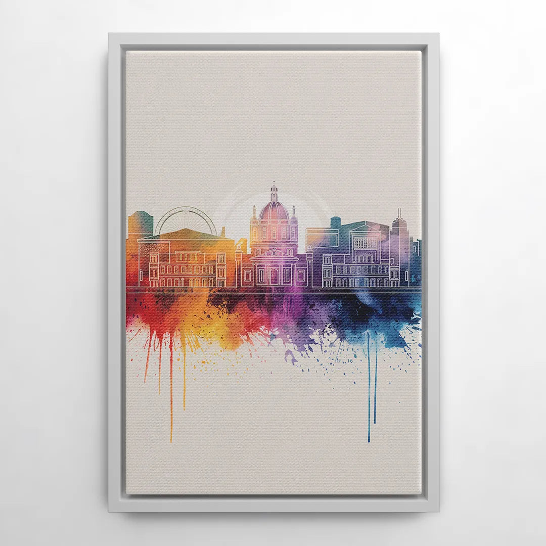 Providence Skyline at Sunset - White Frame Canvas