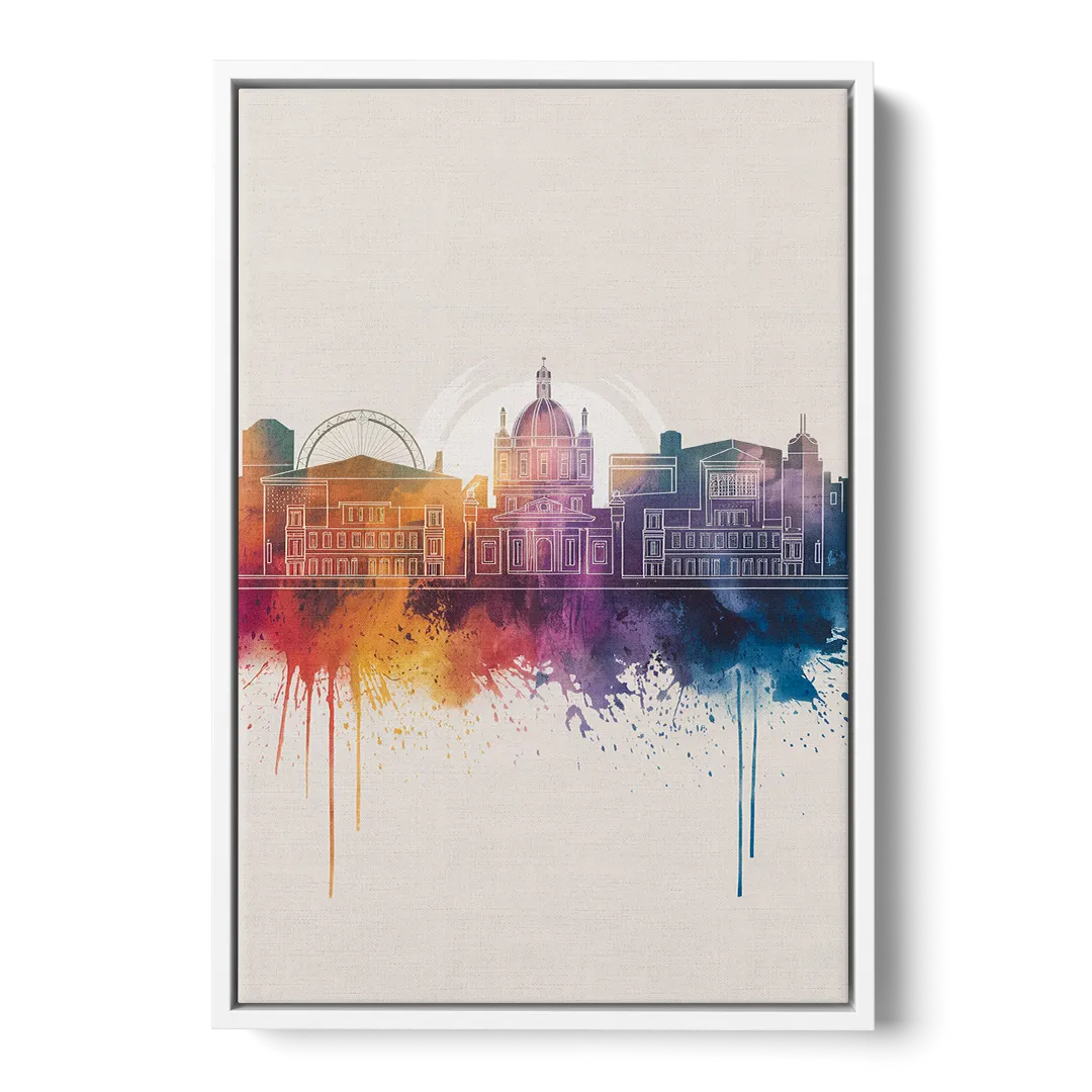 Providence Skyline at Sunset Front - White Canvas Wall Art