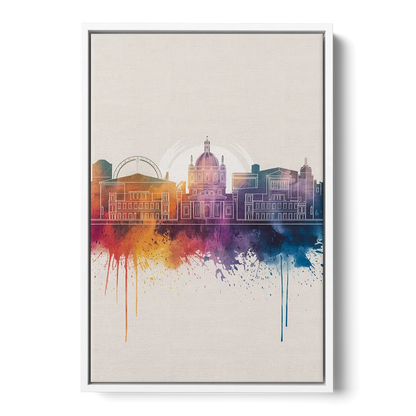 Providence Skyline at Sunset Front - White Canvas Wall Art