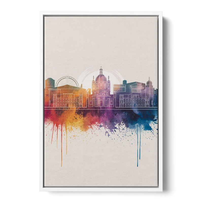Providence Skyline at Sunset Front - White Canvas Wall Art