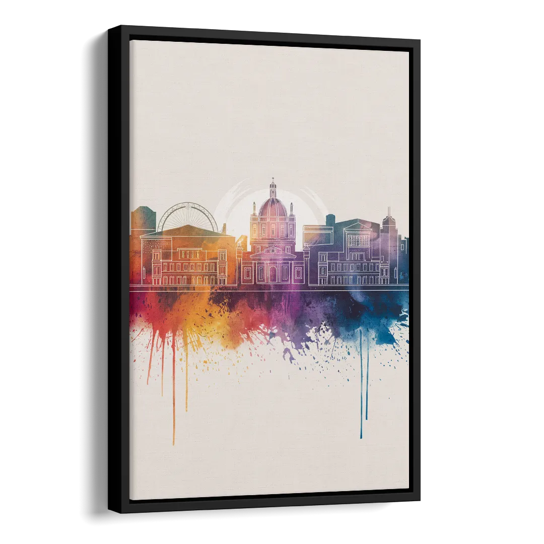 Providence Skyline at Sunset Side - Black Canvas Wall Art