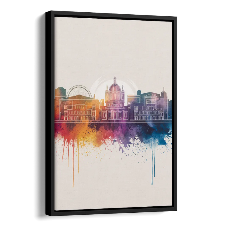Providence Skyline at Sunset Side - Black Canvas Wall Art