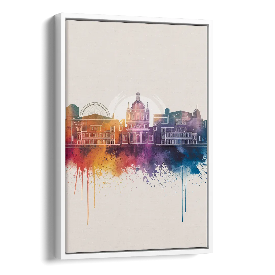 Providence Skyline at Sunset Side - White Canvas Wall Art