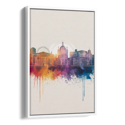 Providence Skyline at Sunset Side - White Canvas Wall Art