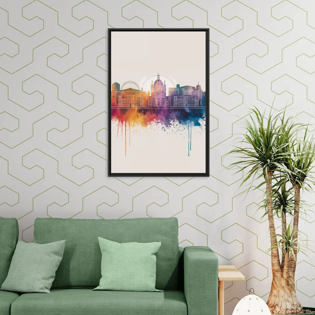 Providence Skyline at Sunset - Living Room Black Frame Canvas