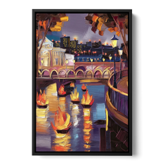 Providence Waterfire Glow - Black Framed Canvas Wall Art - Front