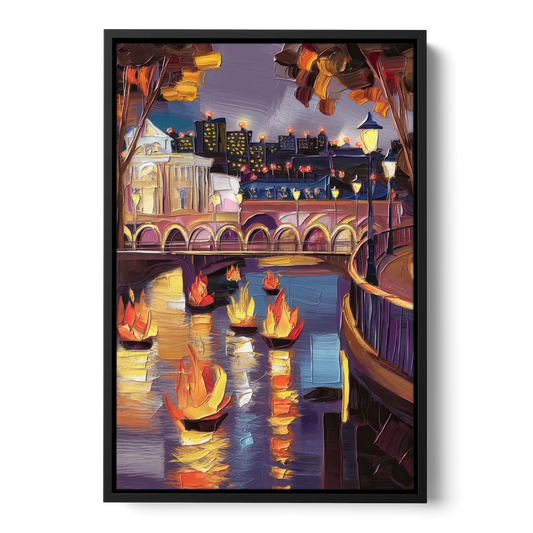 Providence Waterfire Glow - Black Framed Canvas Wall Art - Front