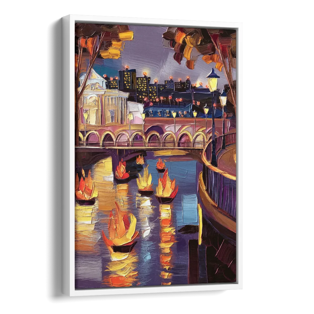 Providence Waterfire Glow Side - White Canvas Wall Art