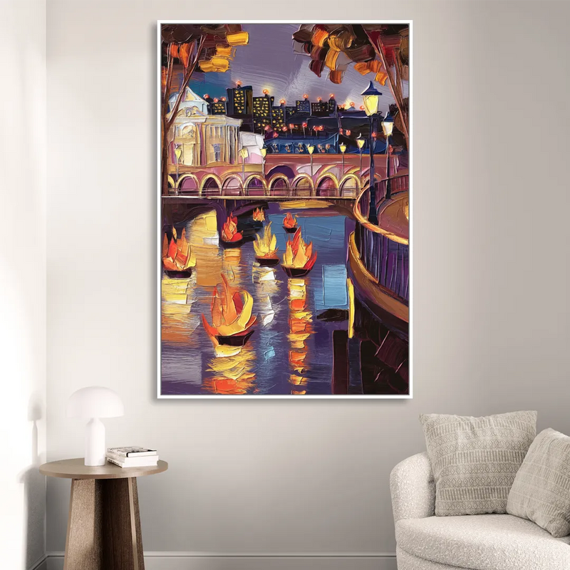 Providence Waterfire Glow Sitting Room - White Canvas Wall Art