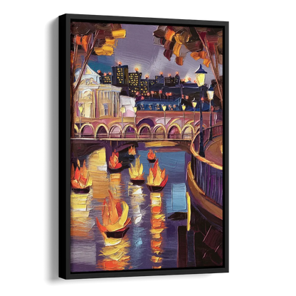 Providence Waterfire Glow Side - Black Canvas Wall Art
