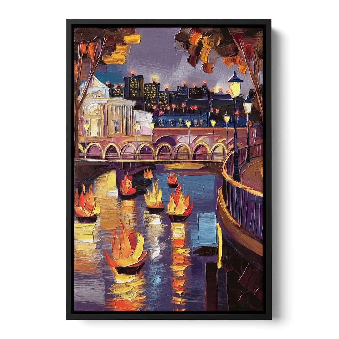 Providence Waterfire Glow Front - Black Canvas Wall Art