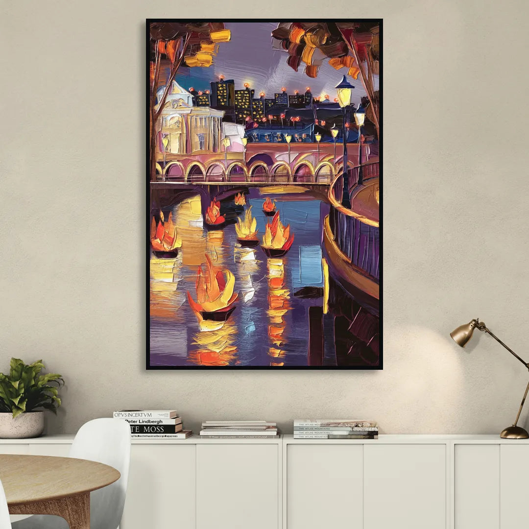 Providence Waterfire Glow Sitting Room - Black Canvas Wall Art