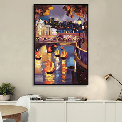 Providence Waterfire Glow Sitting Room - Black Canvas Wall Art