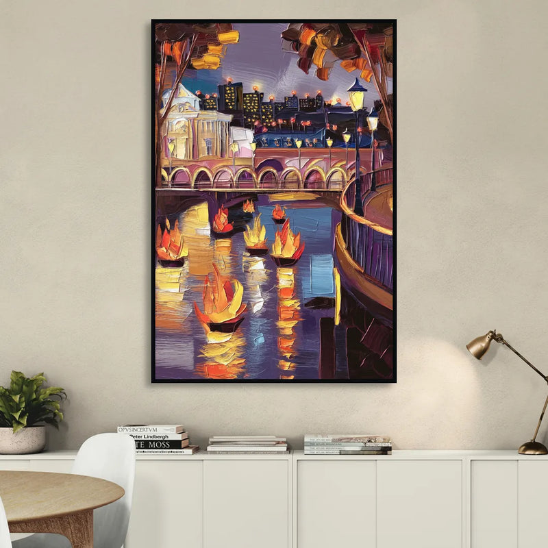 Providence Waterfire Glow Sitting Room - Black Canvas Wall Art