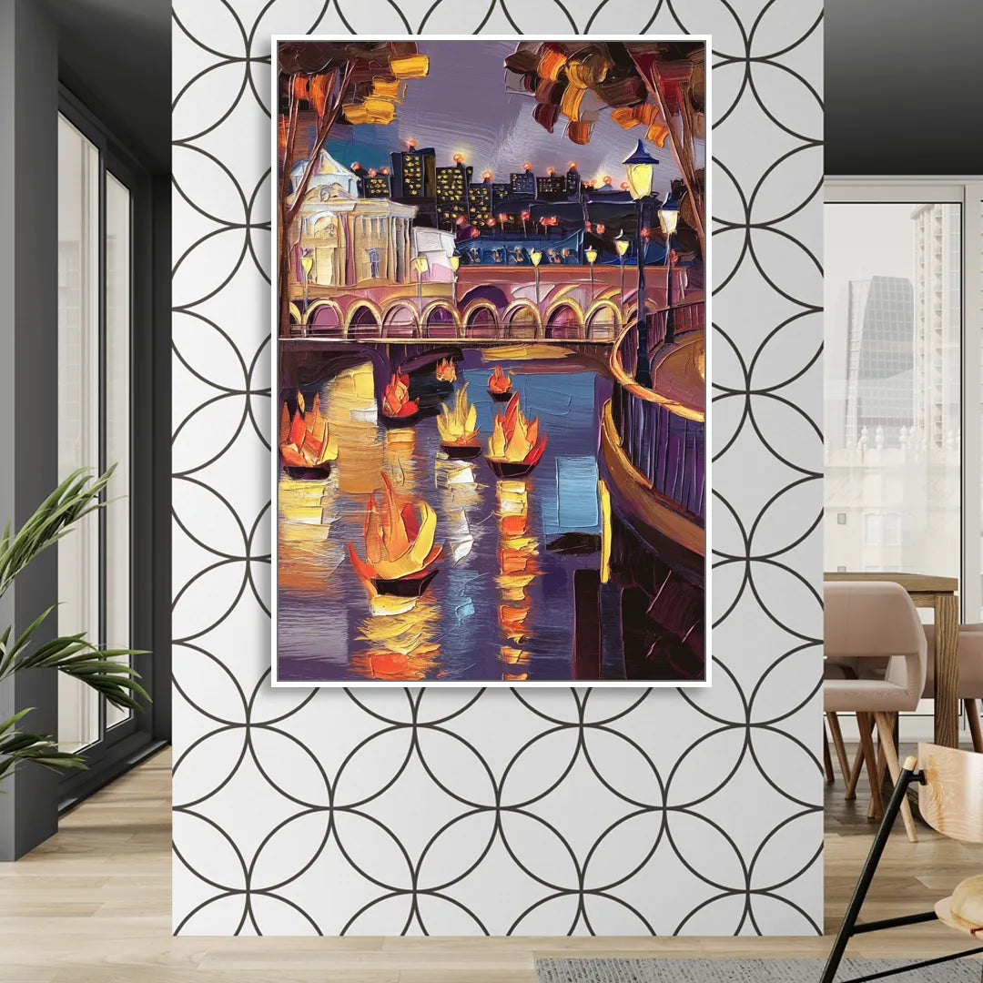 Providence Waterfire Glow Living Room - White Canvas Wall Art