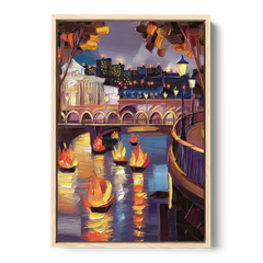 Providence Waterfire Glow - Oak Framed Canvas Wall Art - Front