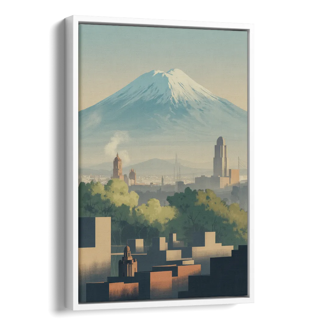 Puebla Volcano Skyline Side - White Canvas Wall Art