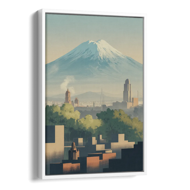 Puebla Volcano Skyline Side - White Canvas Wall Art