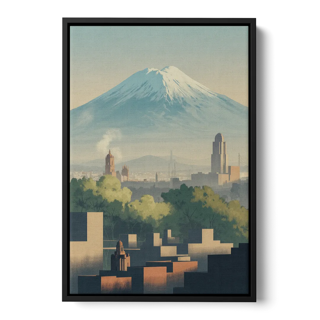 Puebla Volcano Skyline Front - Black Canvas Wall Art