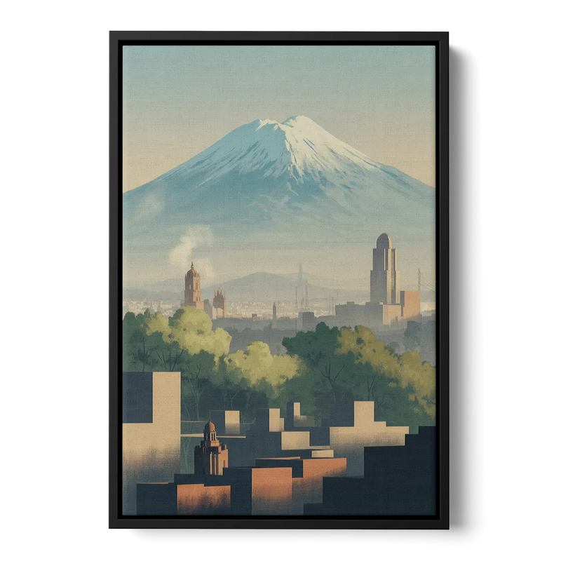 Puebla Volcano Skyline Front - Black Canvas Wall Art