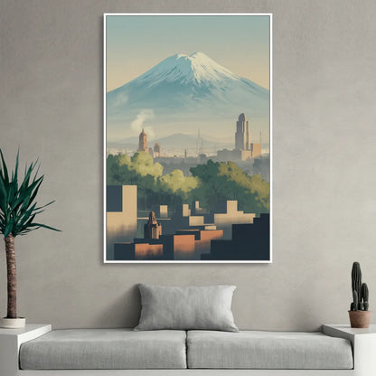 Puebla Volcano Skyline Living Room - White Canvas Wall Art