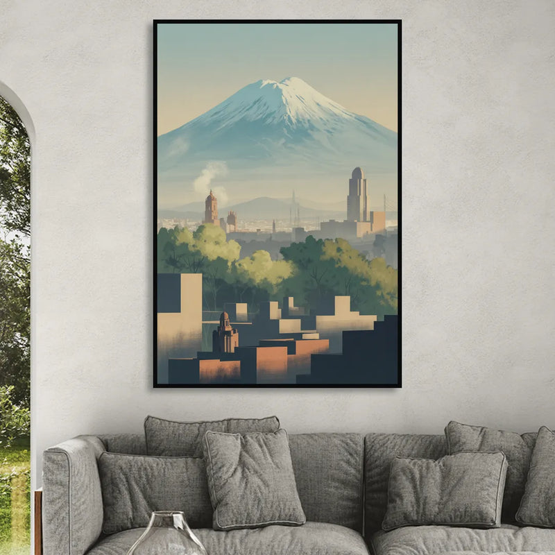 Puebla Volcano Skyline Sitting Room - Black Canvas Wall Art