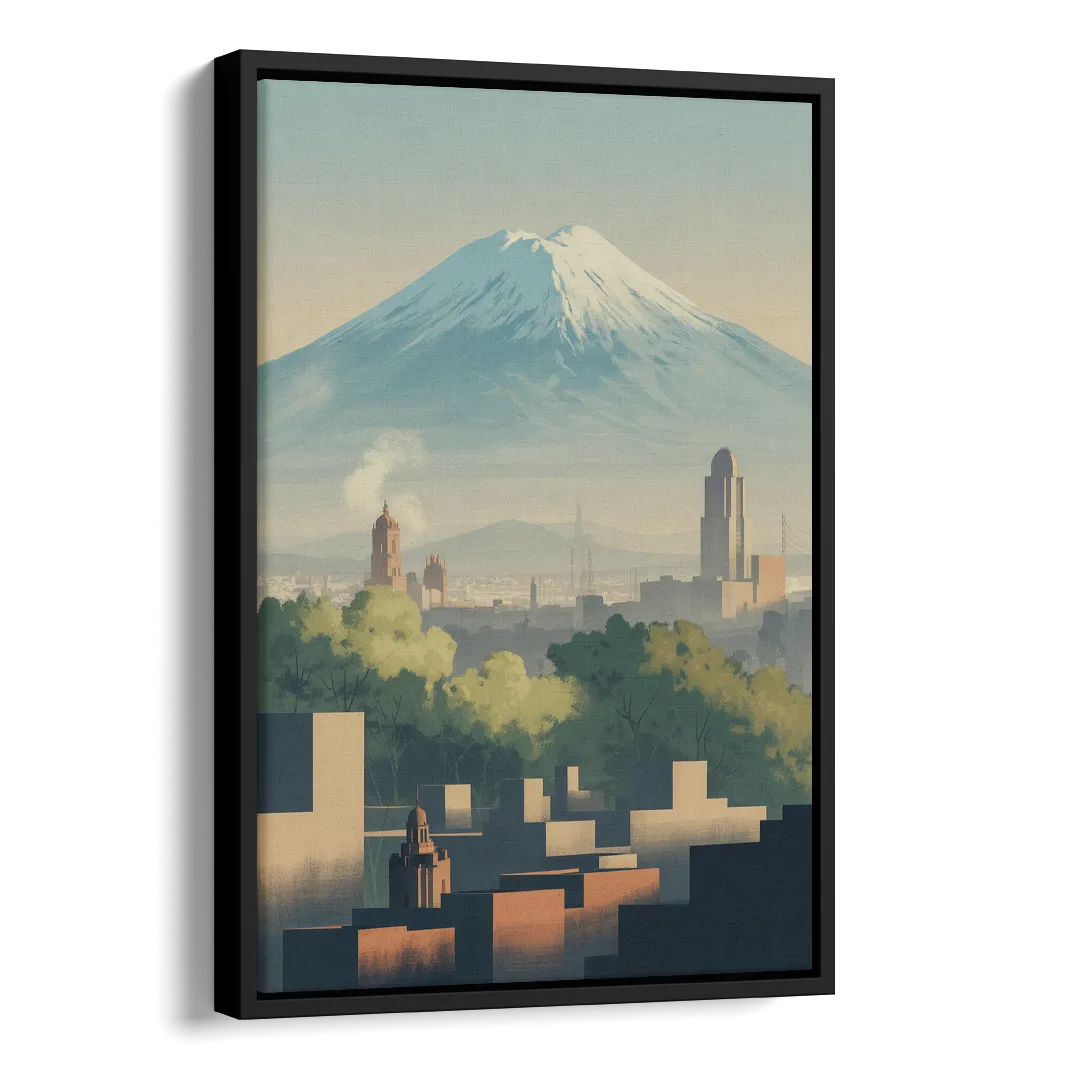 Puebla Volcano Skyline Side - Black Canvas Wall Art