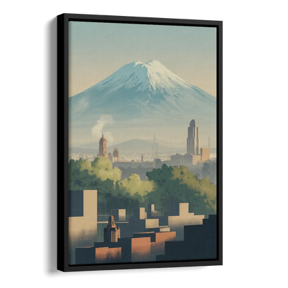 Puebla Volcano Skyline Side - Black Canvas Wall Art