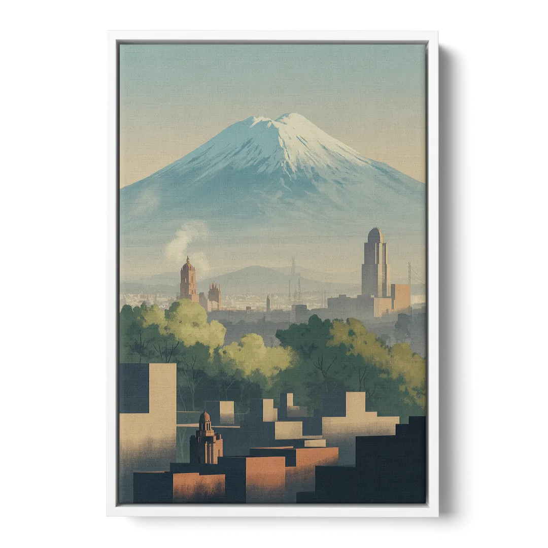 Puebla Volcano Skyline Front - White Canvas Wall Art