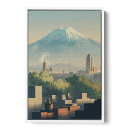 Puebla Volcano Skyline Front - White Canvas Wall Art
