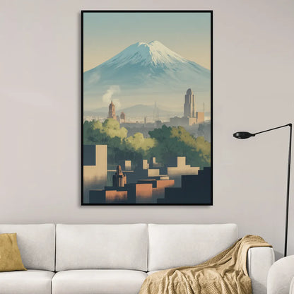 Puebla Volcano Skyline Living Room - Black Canvas Wall Art