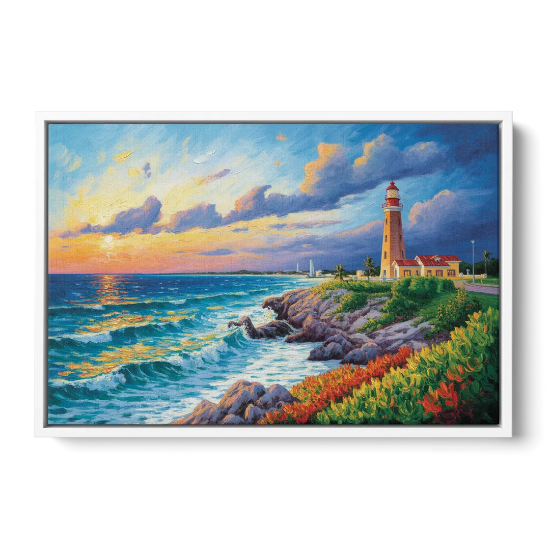 Punta Cancún Lighthouse Front - White Canvas Wall Art
