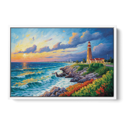 Punta Cancún Lighthouse Front - White Canvas Wall Art