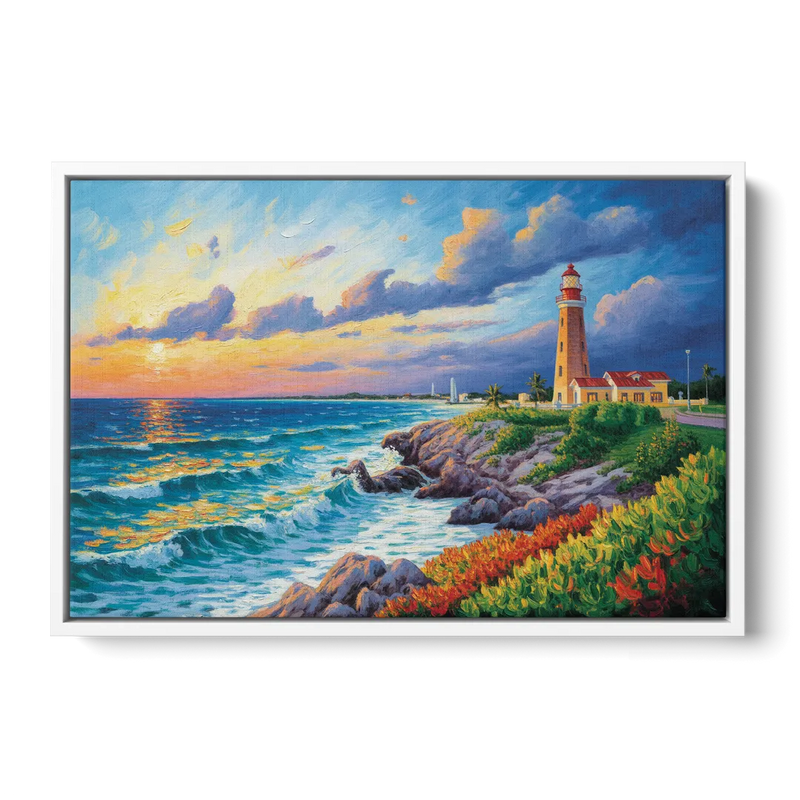 Punta Cancún Lighthouse Front - White Canvas Wall Art