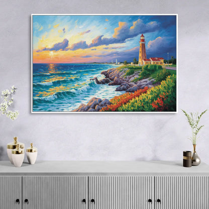 Punta Cancún Lighthouse Sitting Room - White Canvas Wall Art