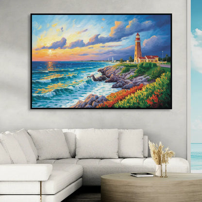 Punta Cancún Lighthouse Living Room - Black Canvas Wall Art