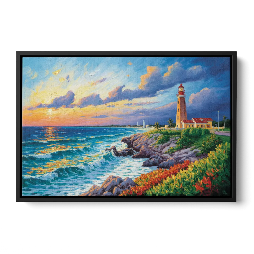Punta Cancún Lighthouse Front - Black Canvas Wall Art