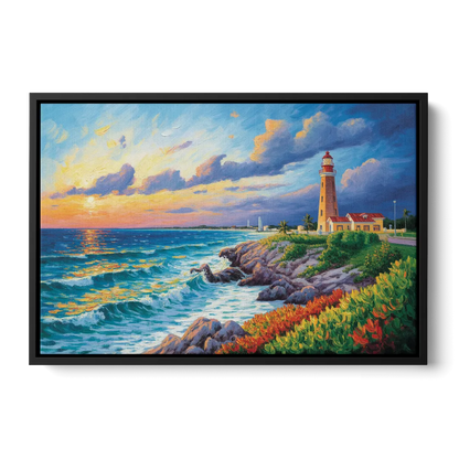 Punta Cancún Lighthouse Front - Black Canvas Wall Art