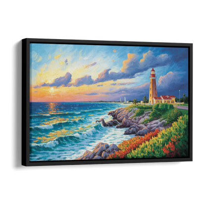 Punta Cancún Lighthouse Side - Black Canvas Wall Art