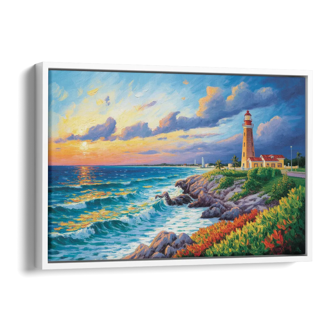 Punta Cancún Lighthouse Side - White Canvas Wall Art