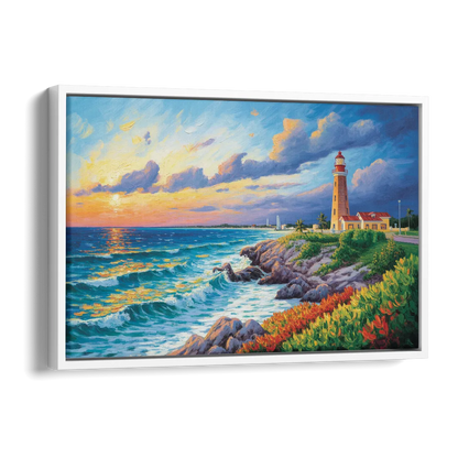 Punta Cancún Lighthouse Side - White Canvas Wall Art