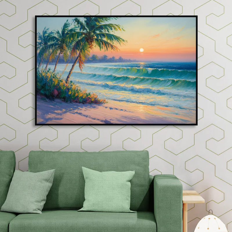 Punta Mita Sunrise Sitting Room - Black Canvas Wall Art