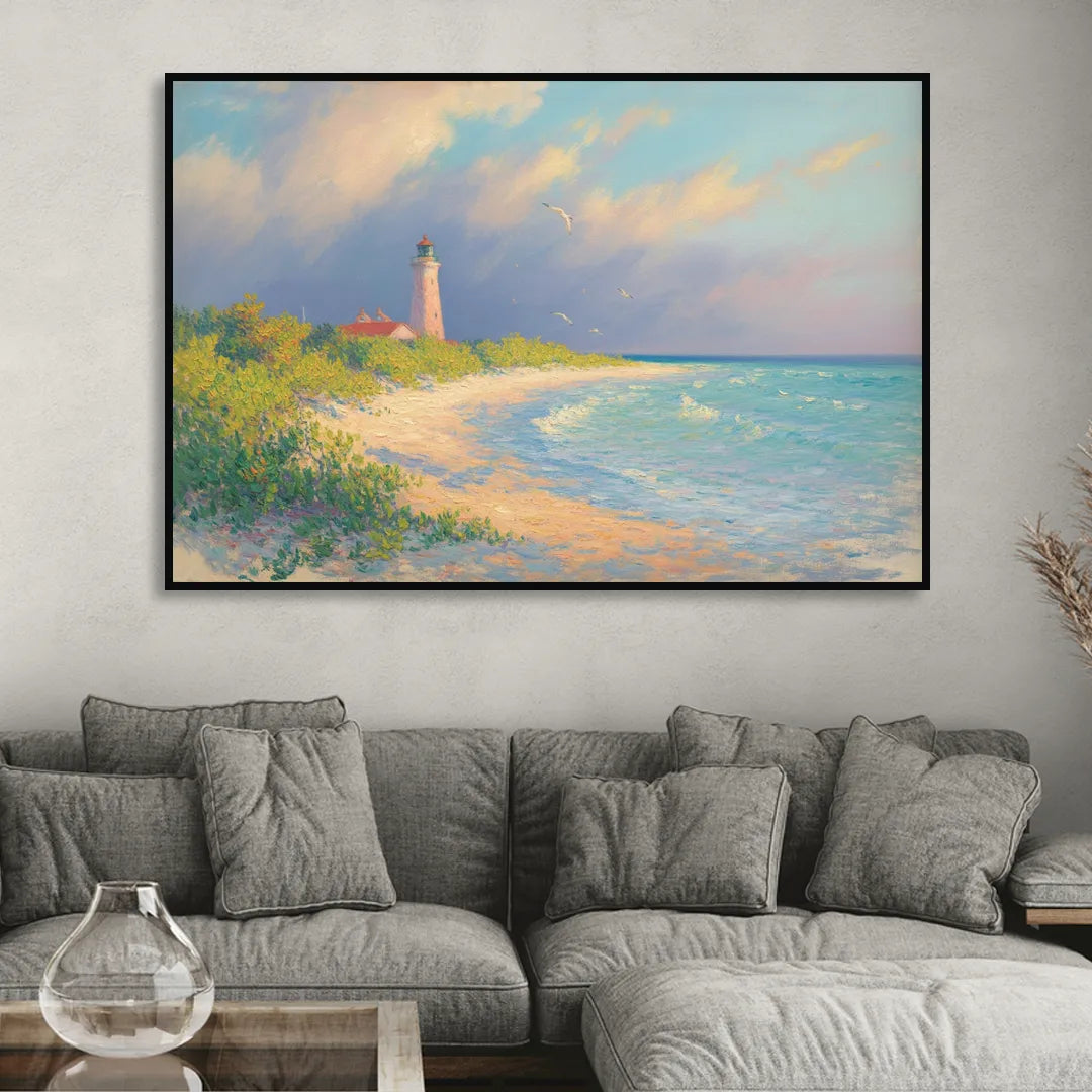 Punta Sur Lighthouse Sitting Room - Black Canvas Wall Art