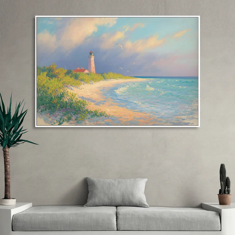 Punta Sur Lighthouse Living Room - White Canvas Wall Art