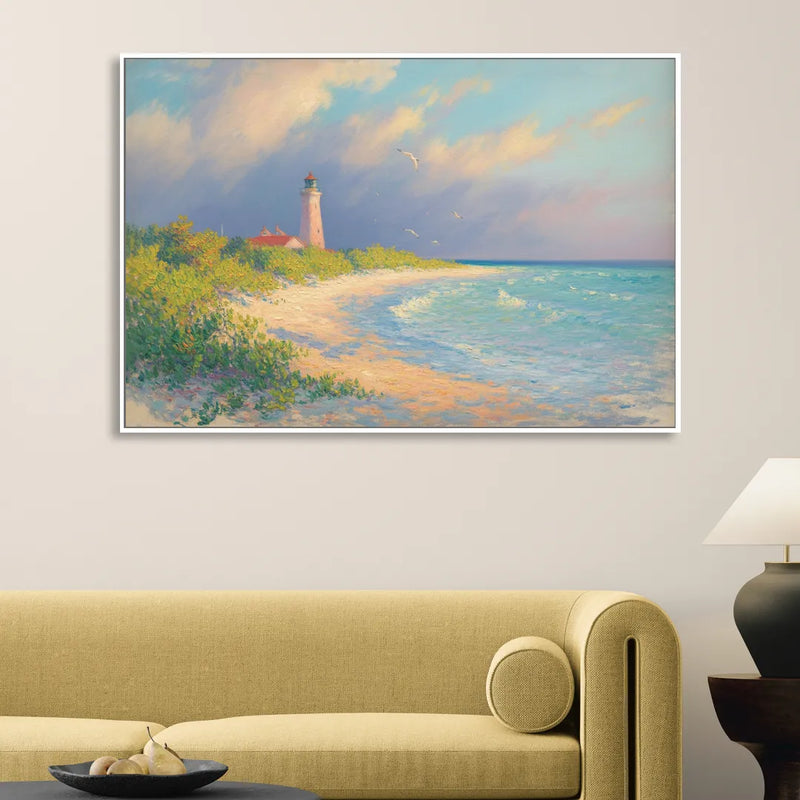 Punta Sur Lighthouse Sitting Room - White Canvas Wall Art