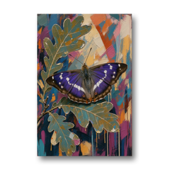 Purple Butterfly Wall Art on an Oak Leaf - Canvas Wall Art - Front