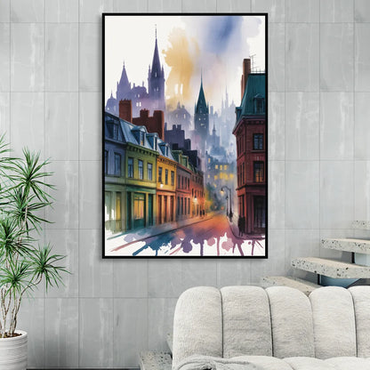 Qubec City by Night Living Room - Black Canvas Wall Art
