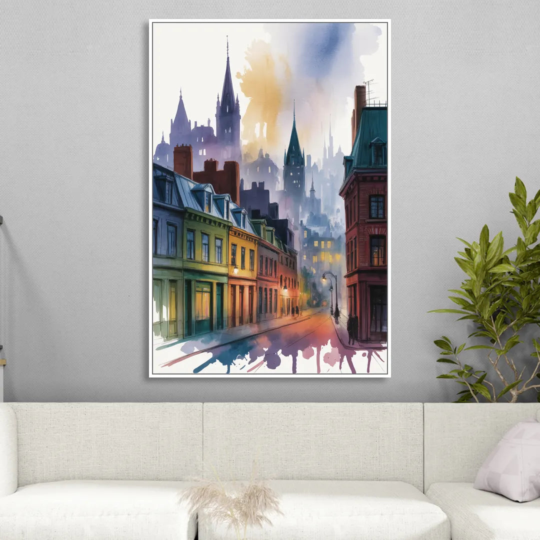 Qubec City by Night Living Room - White Canvas Wall Art